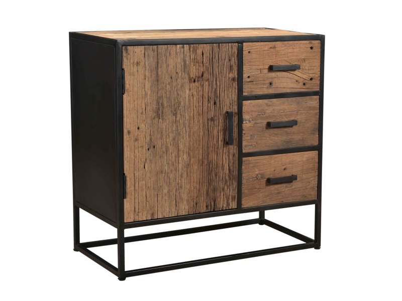 Dressoir Dakota van gerecycled oud hout gecombineerd met zwart staal