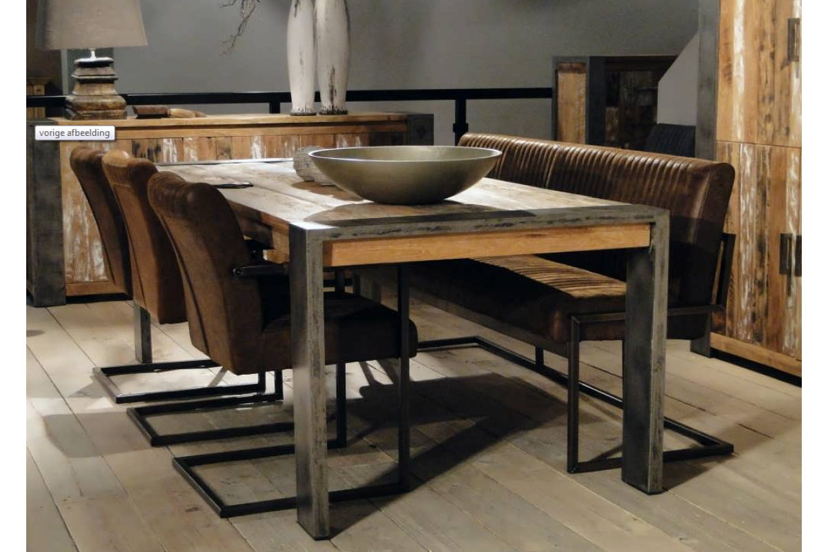 Trunk bibliotheek Verdragen woestenij Houten eettafel industrieel » Al vanaf 795,- - Schippers Lifestyle