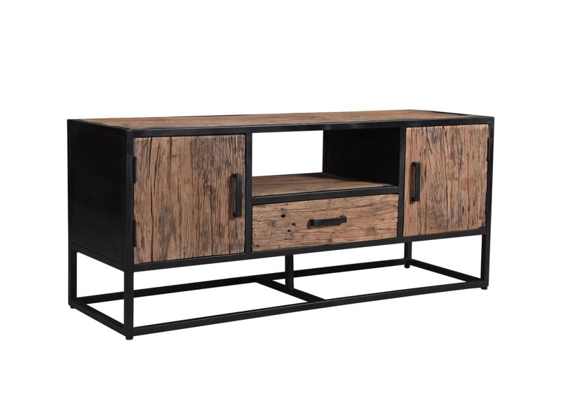 Tv dressoir Dakota gemaakt van gerecycled oud hout gecombineerd met zwart staal