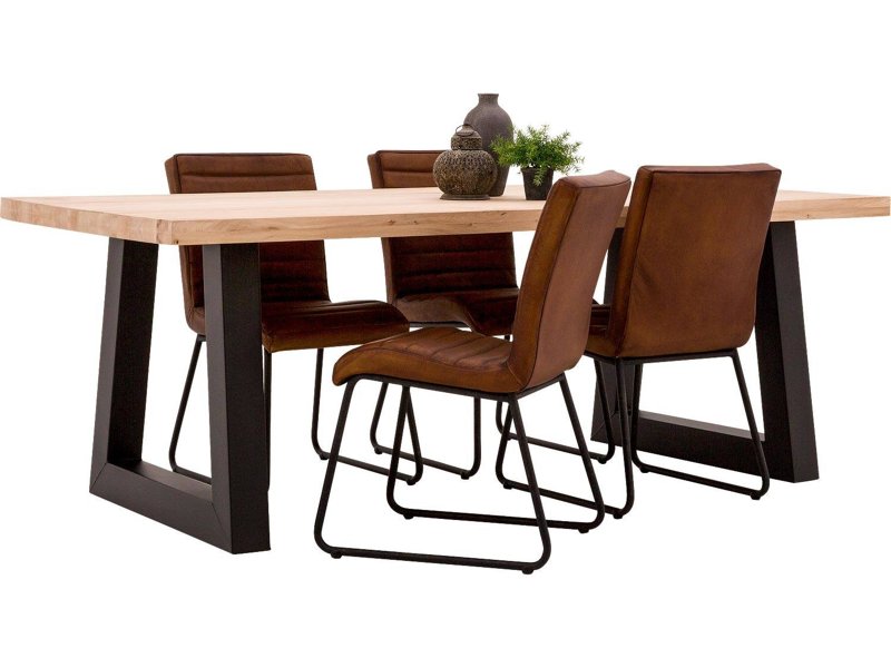 Eiken boomstamtafel - trapezepoot