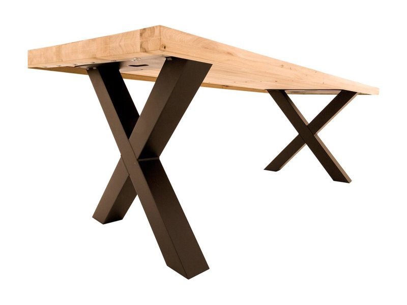 Eiken boomstamtafel - X-poot