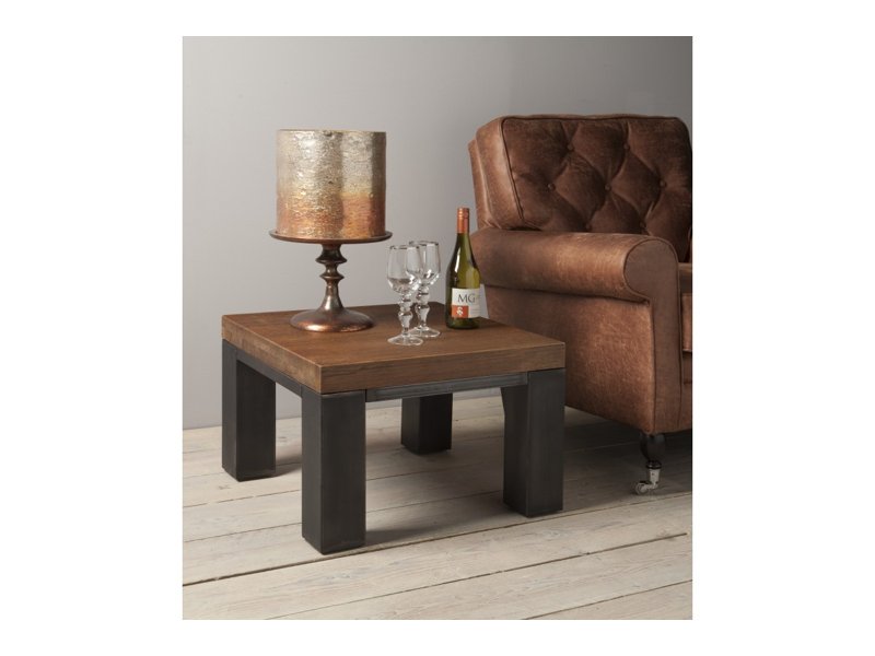 Salon tafel in massief eiken met ijzer onderstel