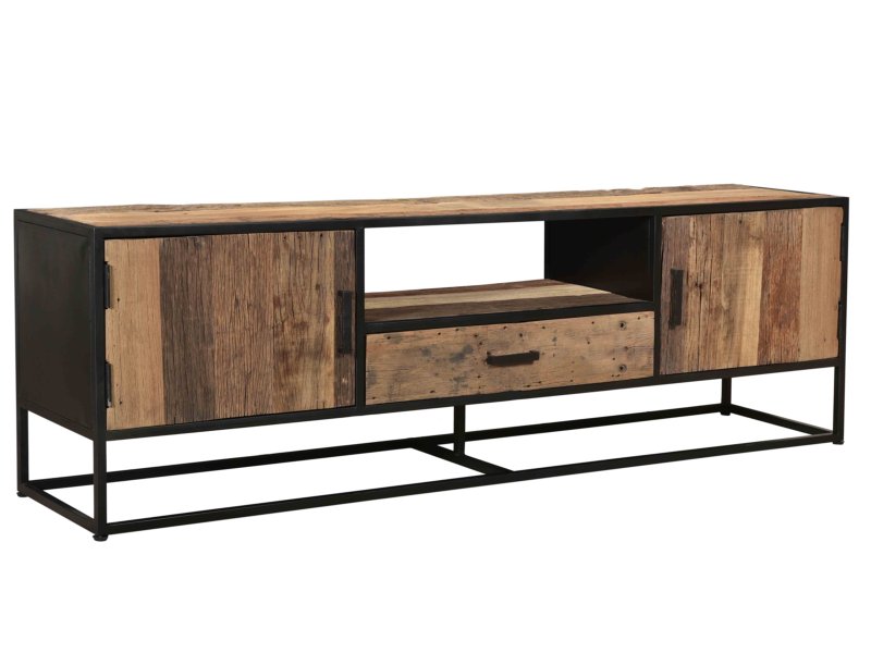 Tv dressoir Dakota gemaakt van gerecycled oud hout gecombineerd met zwart staal