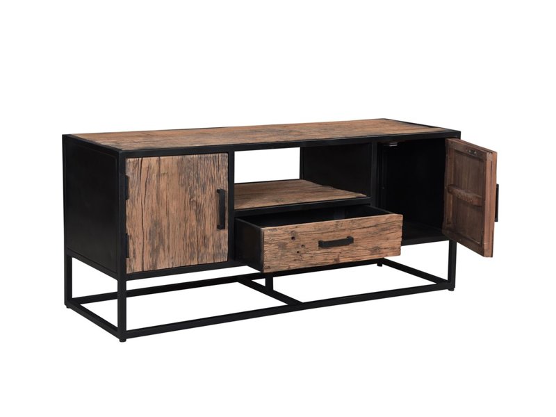 Tv dressoir Dakota gemaakt van gerecycled oud hout gecombineerd met zwart staal