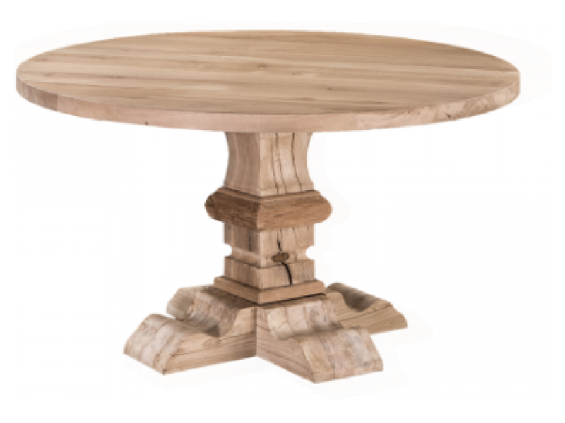 Vintage eettafel rond, robuust met veel mogelijkheden.