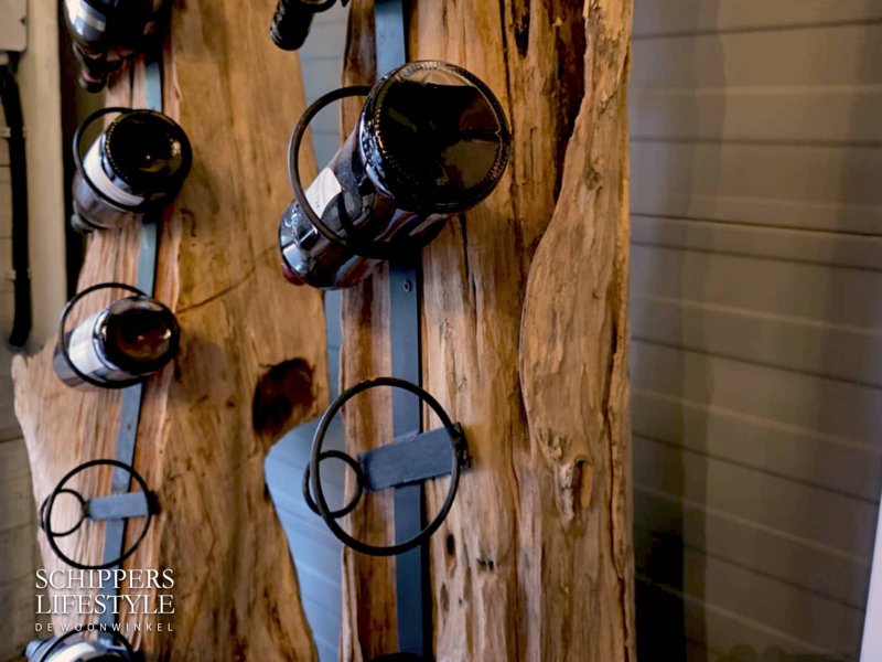 Baumstamm-Weinregal für 7 Flaschen, rustikal