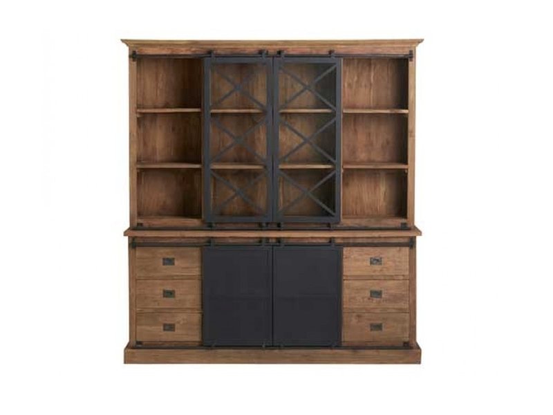 Teak Sideboard mit schwarzen Stahltüren