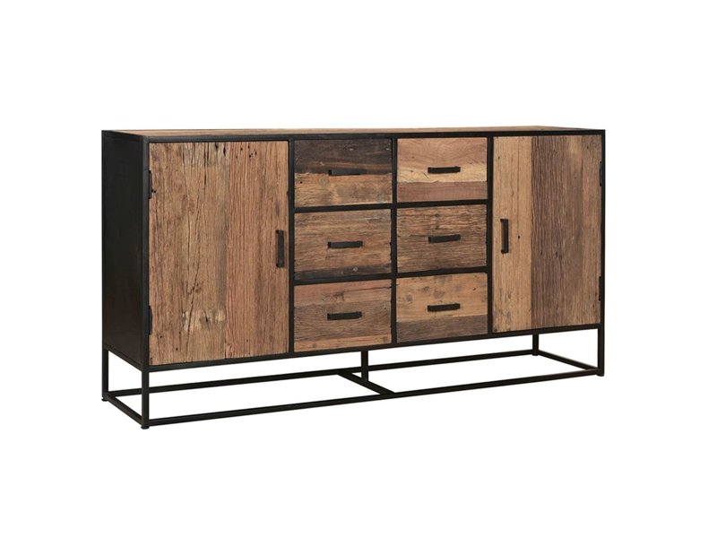 Dressoir Dakota van gerecycled oud hout gecombineerd met zwart staal