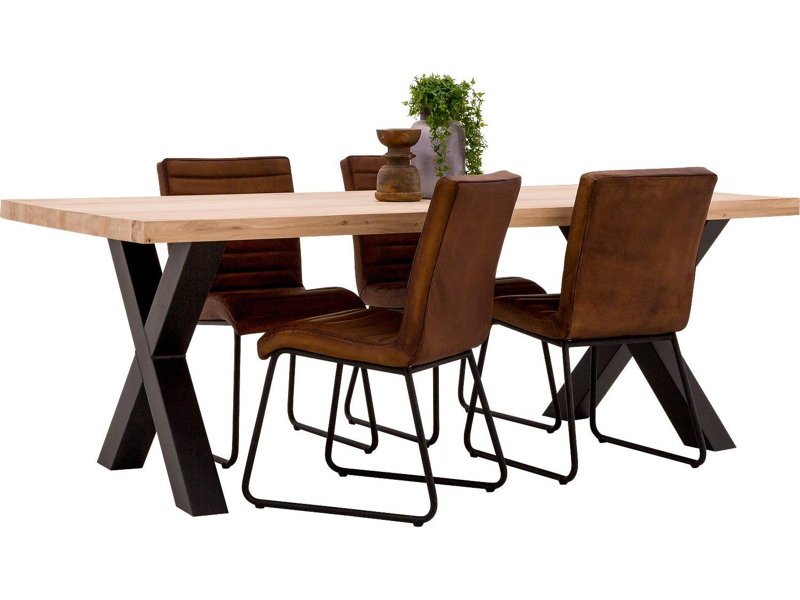 Eiken boomstamtafel - X-poot