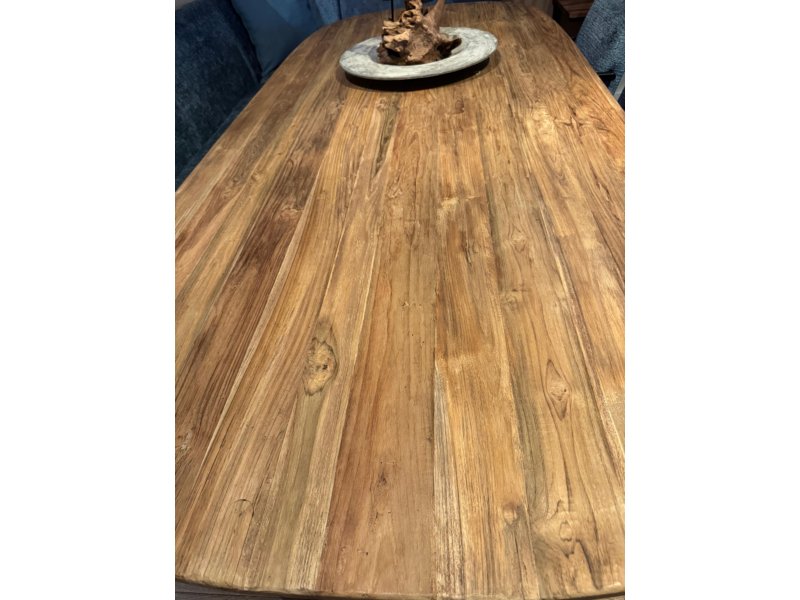 Oud teak tafelblad eettafel