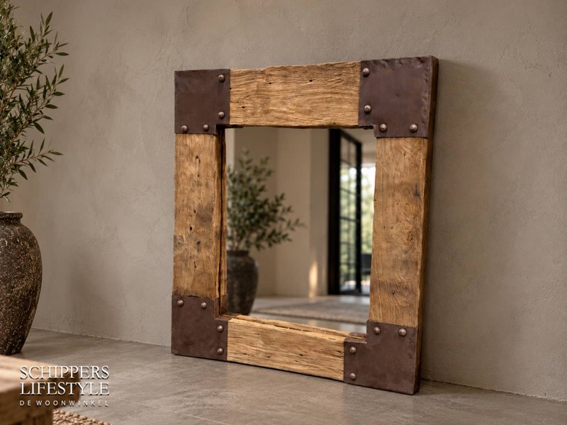 Houten spiegel teak 60 x 60
