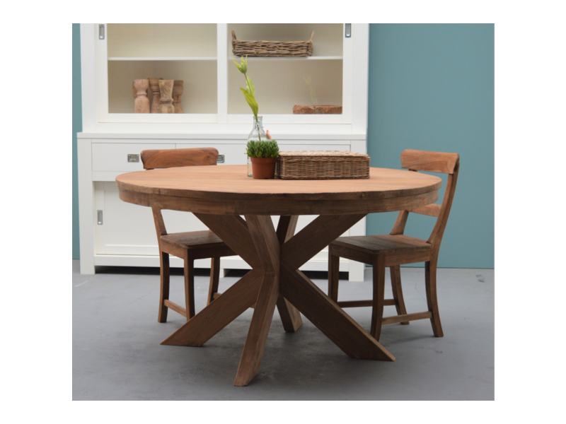ronde teakhouten eettafel