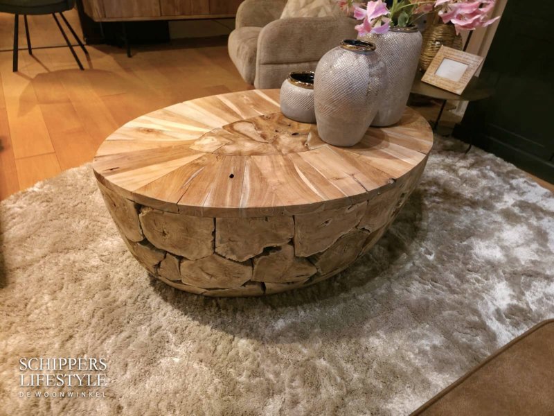 Ovale teakhouten salontafel