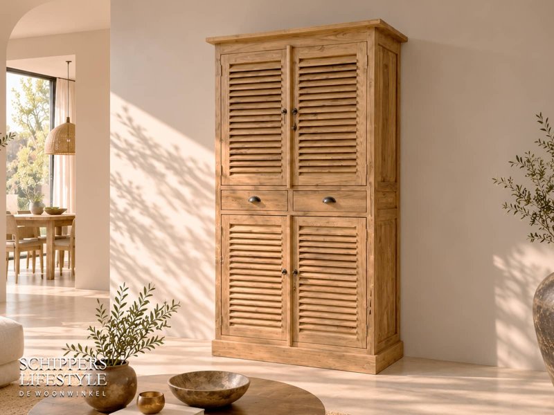 200 cm hoge kast gerecycled teak lamellen
