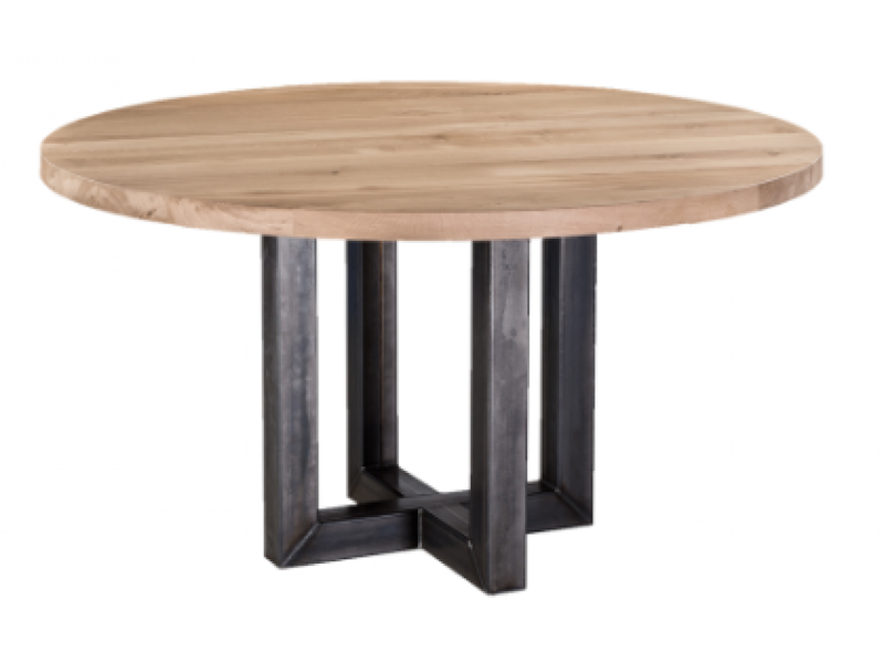 Vintage eettafel rond, robuust met veel mogelijkheden.