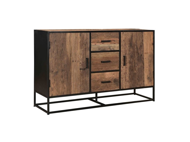 Dressoir Dakota van gerecycled oud hout gecombineerd met zwart staal